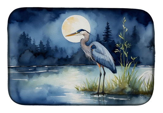 Blue Heron Under the Moonlight Dish Drying Mat Absorbent Dish Drying Mat Pad for Kitchen Counter Dish Drainer Mat for Countertop, 14 x 21", Multicolor