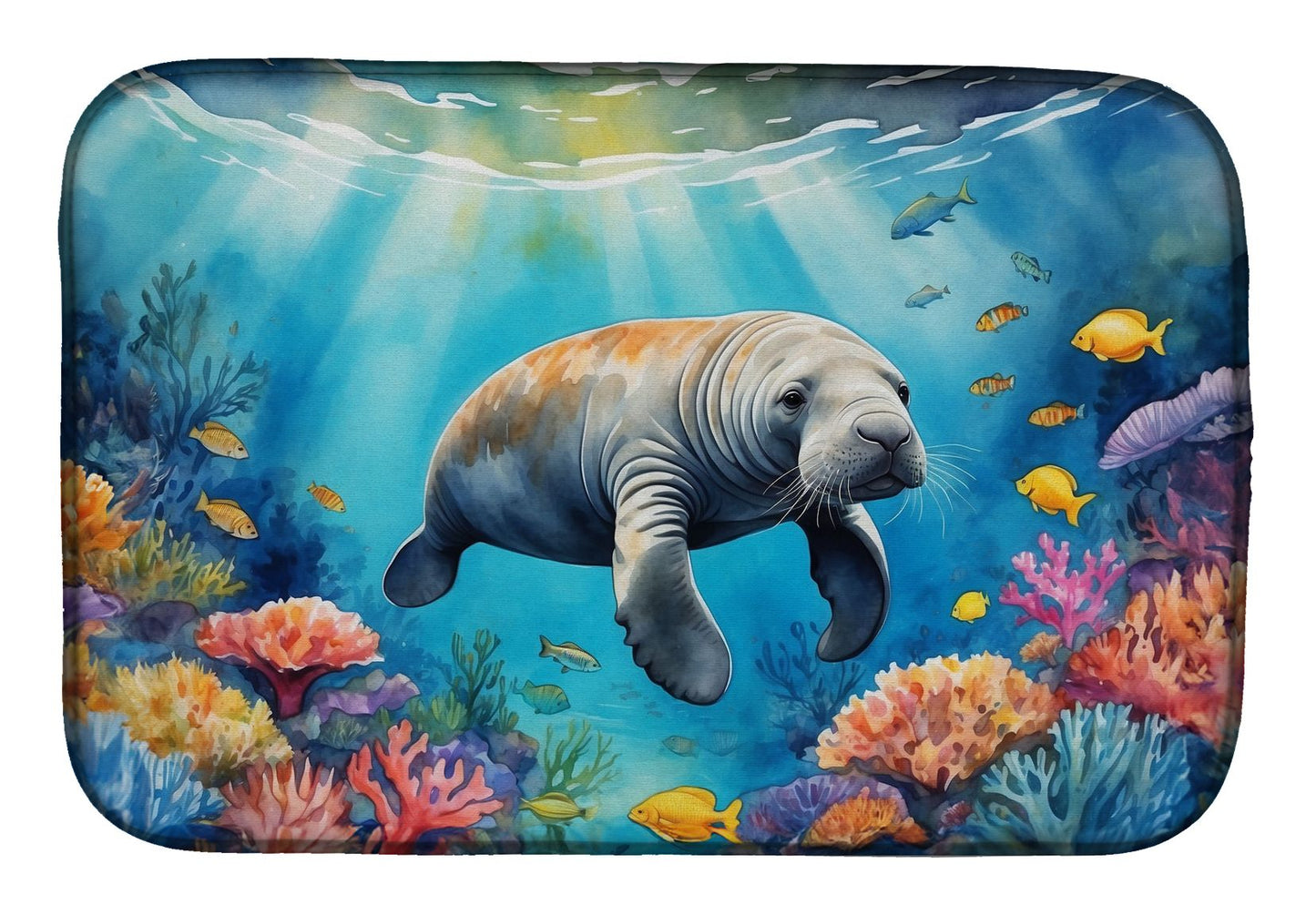 Summer Manatee Dish Drying Mat Absorbent Dish Drying Mat Pad for Kitchen Counter Dish Drainer Mat for Countertop, 14 x 21", Multicolor
