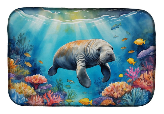 Summer Manatee Dish Drying Mat Absorbent Dish Drying Mat Pad for Kitchen Counter Dish Drainer Mat for Countertop, 14 x 21", Multicolor