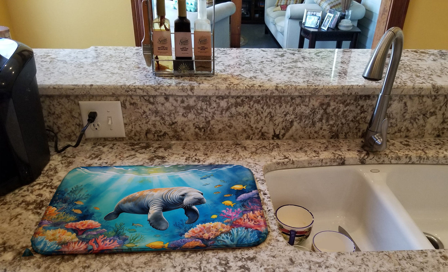 Summer Manatee Dish Drying Mat Absorbent Dish Drying Mat Pad for Kitchen Counter Dish Drainer Mat for Countertop, 14 x 21", Multicolor