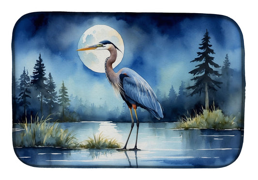 Blue Heron Under the Moonlight Dish Drying Mat Absorbent Dish Drying Mat Pad for Kitchen Counter Dish Drainer Mat for Countertop, 14 x 21", Multicolor