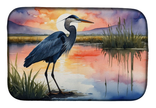 Blue Heron Setting Sun Dish Drying Mat Absorbent Dish Drying Mat Pad for Kitchen Counter Dish Drainer Mat for Countertop, 14 x 21", Multicolor