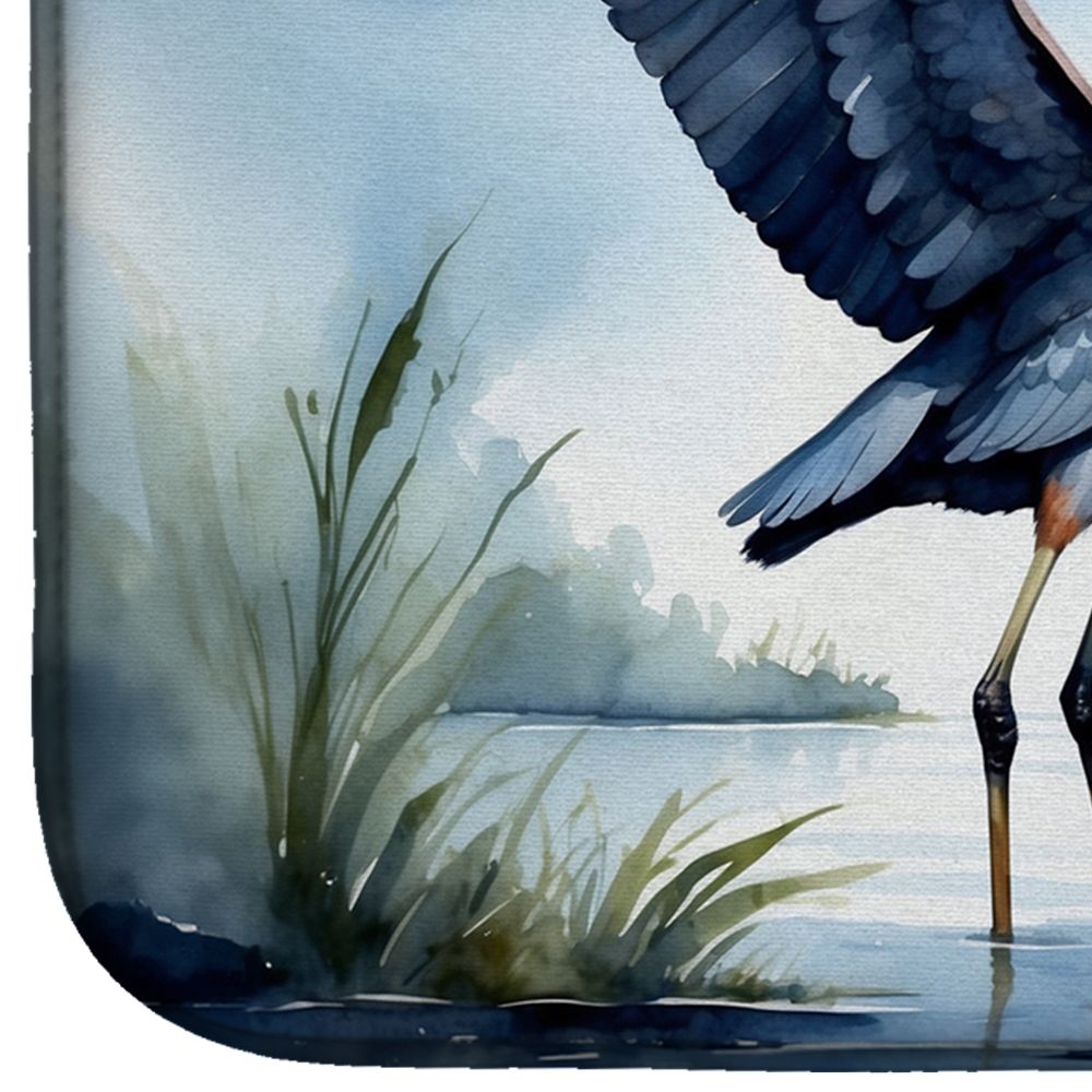 Blue Heron Under the Moonlight Dish Drying Mat Absorbent Dish Drying Mat Pad for Kitchen Counter Dish Drainer Mat for Countertop, 14 x 21", Multicolor