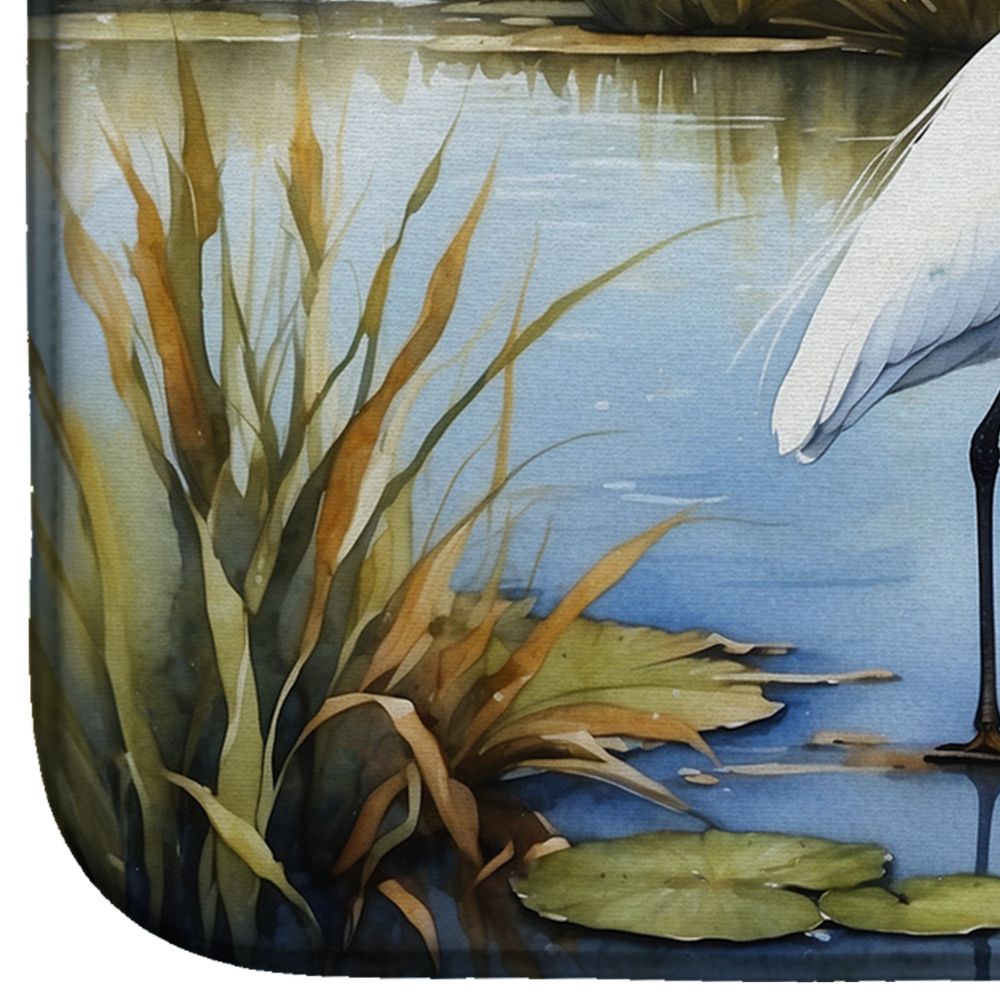 Snowy Egret in Coastal Marshes Dish Drying Mat Absorbent Dish Drying Mat Pad for Kitchen Counter Dish Drainer Mat for Countertop, 14 x 21", Multicolor