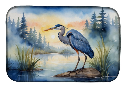 Blue Heron Emerging as the day fades Dish Drying Mat Absorbent Dish Drying Mat Pad for Kitchen Counter Dish Drainer Mat for Countertop, 14 x 21", Multicolor