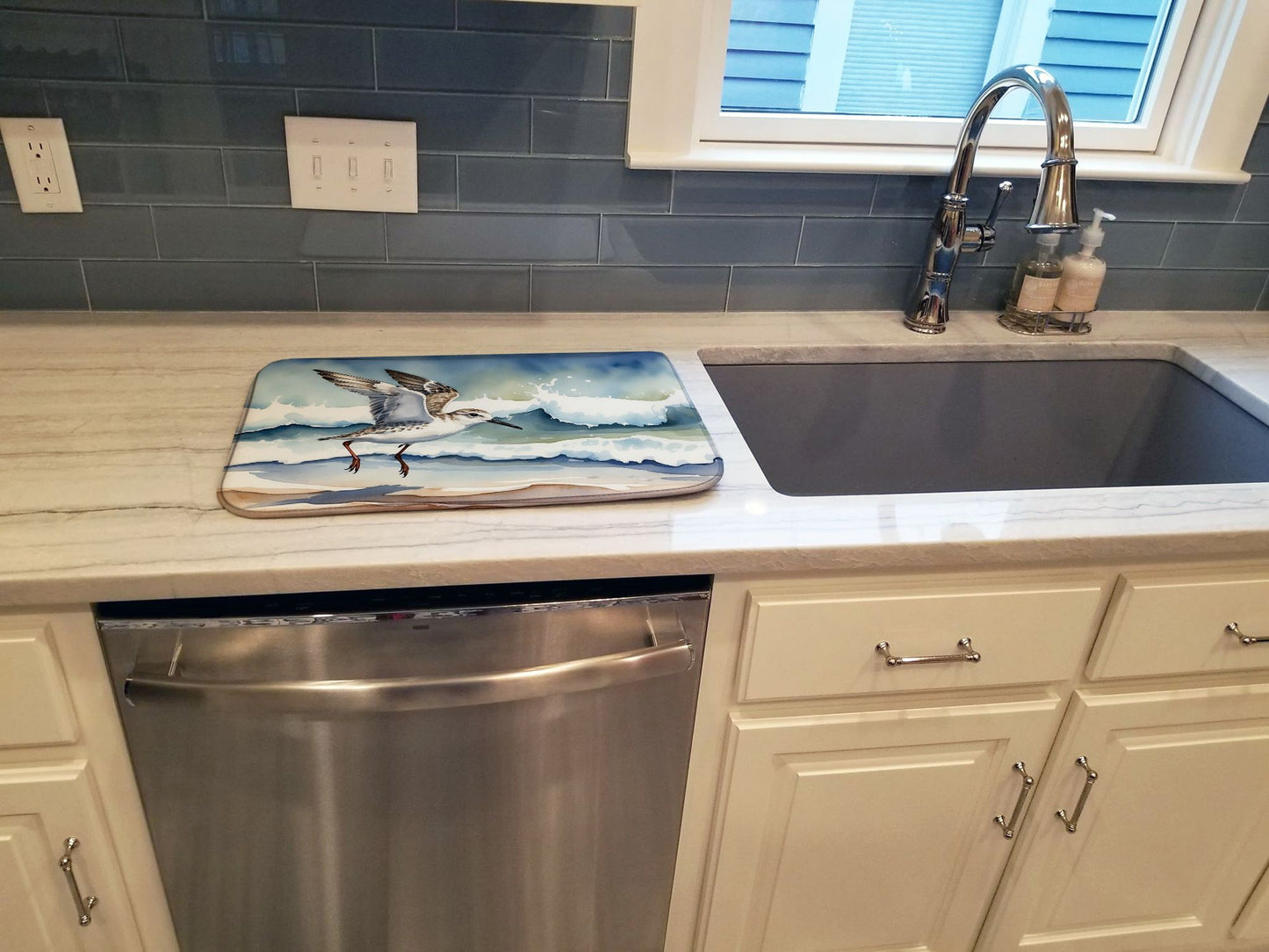 Sanderling Racing the Tide Dish Drying Mat Absorbent Dish Drying Mat Pad for Kitchen Counter Dish Drainer Mat for Countertop, 14 x 21", Multicolor