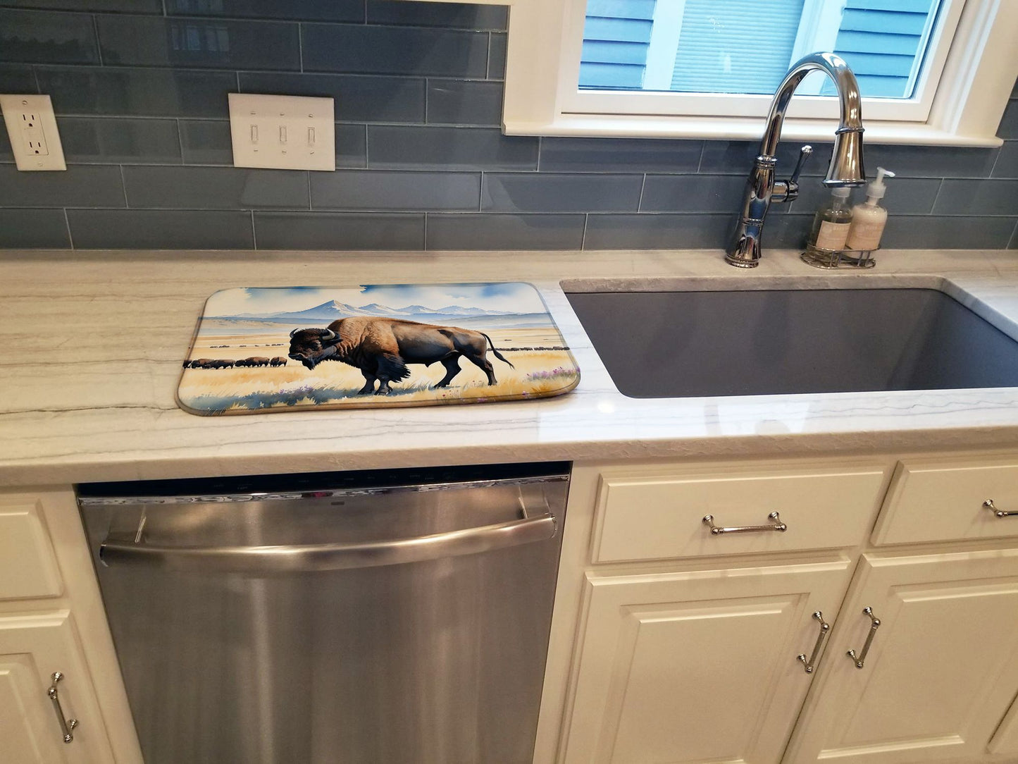 Prairie Bison Dish Drying Mat Absorbent Dish Drying Mat Pad for Kitchen Counter Dish Drainer Mat for Countertop, 14 x 21", Multicolor
