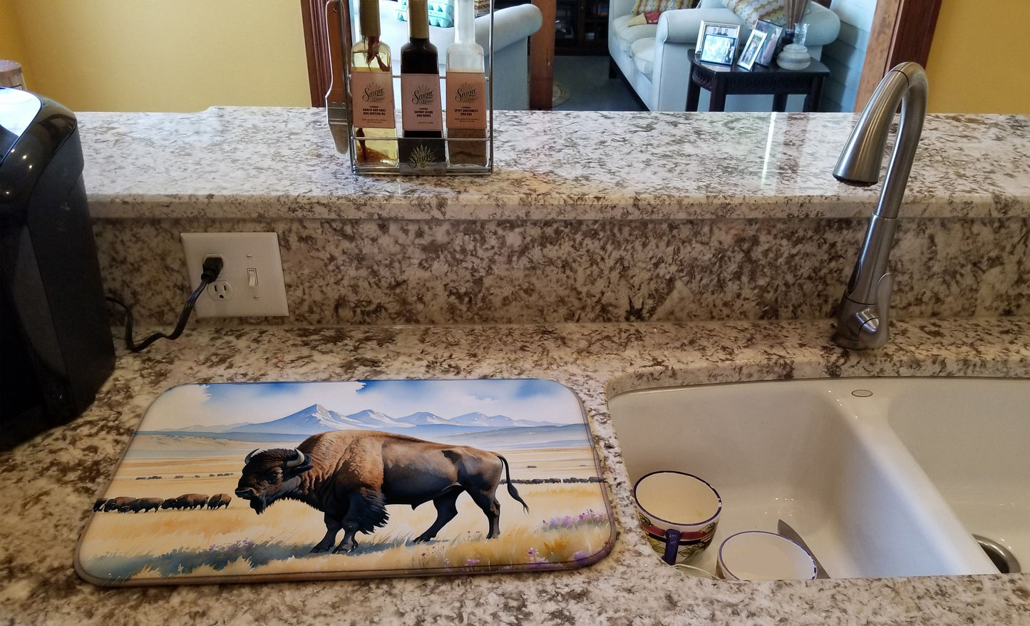 Prairie Bison Dish Drying Mat Absorbent Dish Drying Mat Pad for Kitchen Counter Dish Drainer Mat for Countertop, 14 x 21", Multicolor