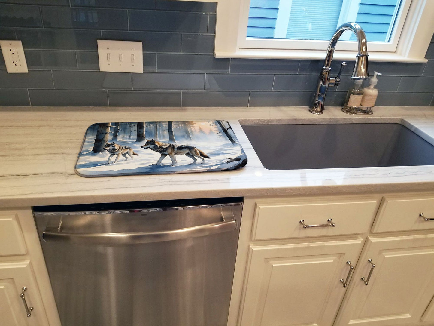 Winter Wolves Dish Drying Mat Absorbent Dish Drying Mat Pad for Kitchen Counter Dish Drainer Mat for Countertop, 14 x 21", Multicolor