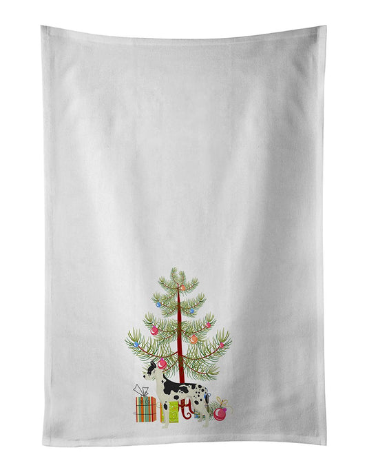 NEW Great Dane Christmas Tree Kitchen Towel Set of 2 White Dish Towels Decorative Bathroom Hand towel for Hand, Face, Hair, Yoga, Tea, Dishcloth, 19 X 28", White